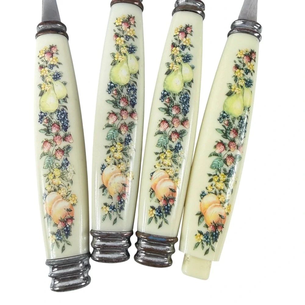 Vintage Flatware Fruit Pattern‎ Set of 4 Forks Spoons Cream Cutlery Cottagecore